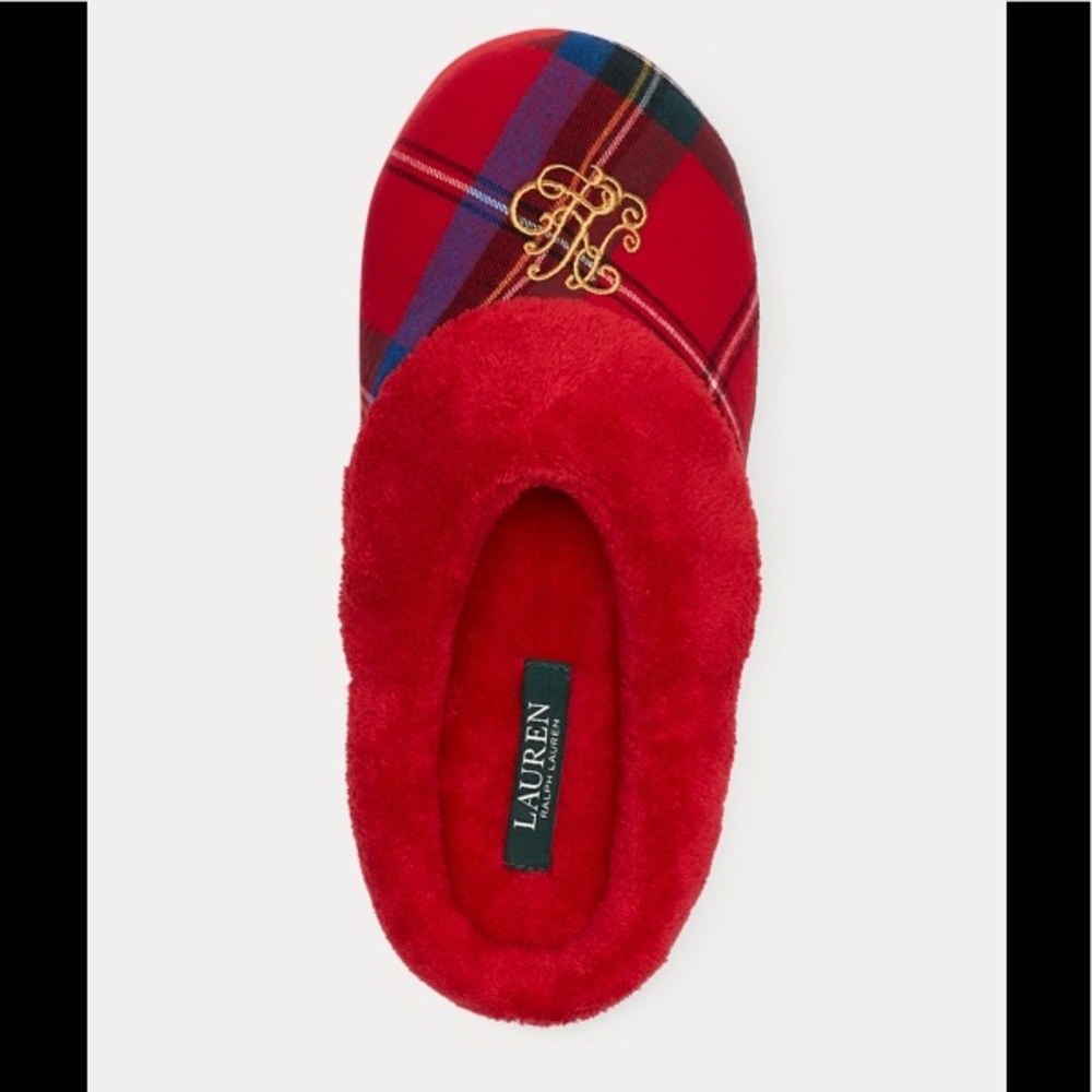 Ralph Lauren Women’s Red Plaid Fleece Slippers